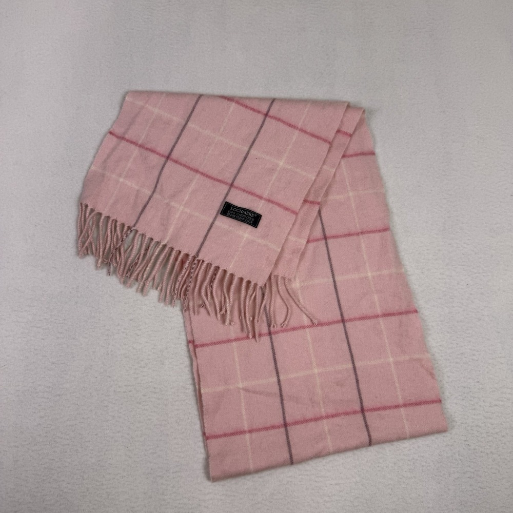 Lochmere 100% Cashmere Scarf Pink Plaid Check Soft Winter Wrap Tassel‎ Fringe